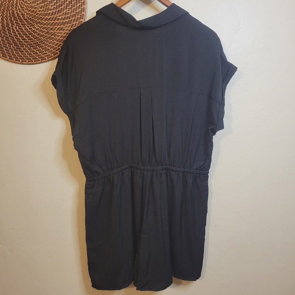 Promesa Black Short Sleeve Button Front Utility‎ Romper XL Drawstring Waist Boho - Picture 7 of 12